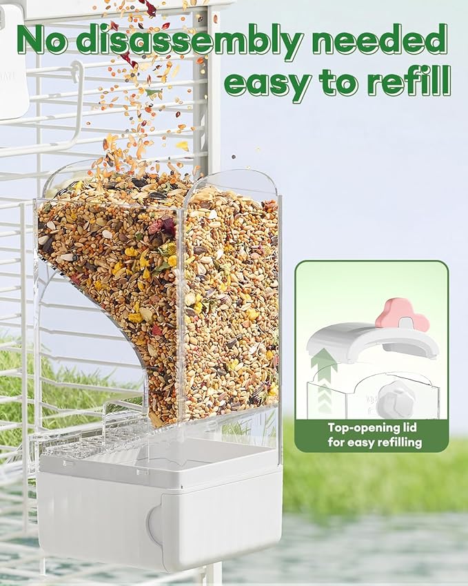 Bucatstate Automatic Bird Feeder Self Cleaning Large Capacity No Installation Required with Waste Drawer for Parrots Budgies Cockatiels Canaries and Small Birds (White)