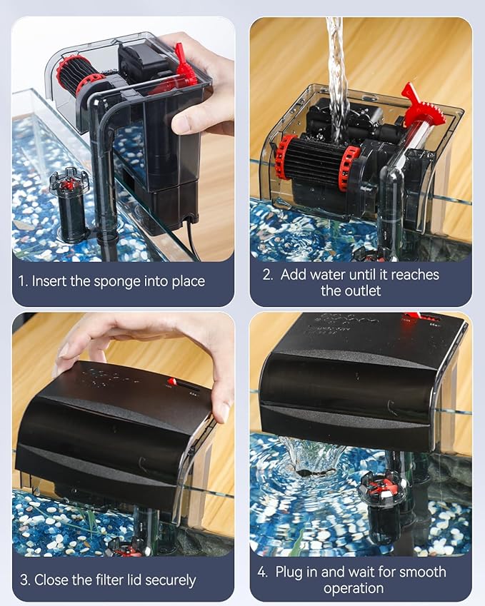 Pawfly 5 W Aquarium Filter, 10 Gallon Fish Tank Filter, 90 GPH Hang On Back Aquarium Filter with Water Wheel Adjustable Water Pump & Oil Skimmer, Ultra Quiet HOB Filter for Tank Filtration