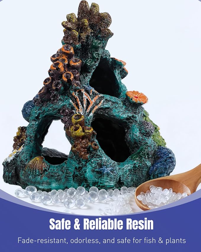 Uniclife Aquarium Decor, Fish Tank Decorations, Realistic Resin Coral Reef Rock Ornament & Plants Set for Fish Tank Decor, Colorful Aquarium Cave Decorations for Freshwater & Saltwater Tanks