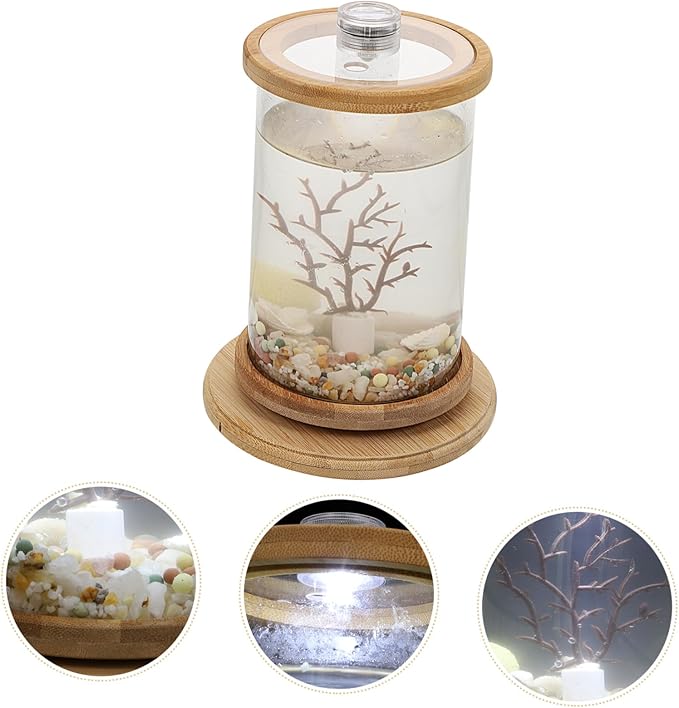 Garneck 1 Set Rotating Fish Bowl Unique Desktop Aquarium Tank with Phyllostachys Pubescens Frame for Home and Office Decor for Gardens and Craft Displays