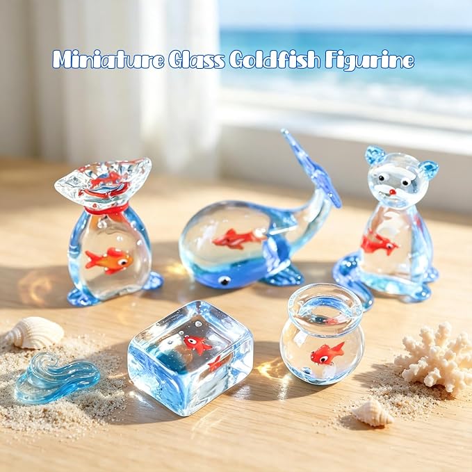 Miniature Glass Goldfish Decor Lucky Bag Fish Desktop Ornaments Cute Bubble Figurine Decorative Cartoon Aquarium Fish Statue Gift for Seaworld Ocean Lover (Whale)