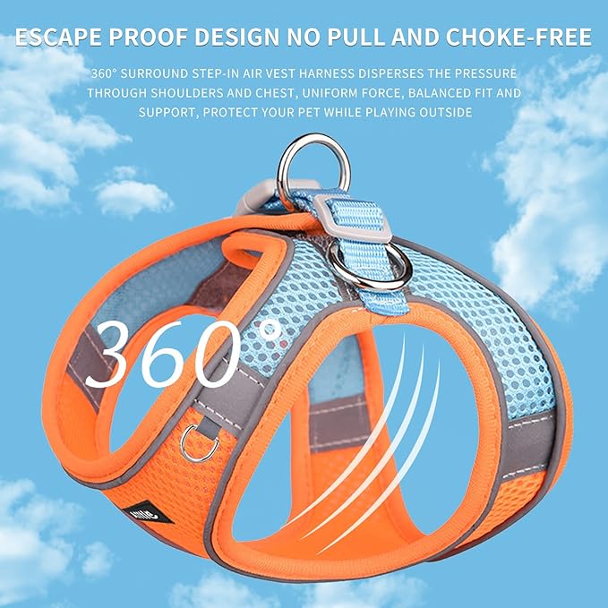 AIITLE Dog Harness, No-Pull Cat Harness with a Leash, Adjustable Reflective Dog Vest, Cat Harness Escape Proof, Outdoor Walking, Running,Training for Extra Small Dogs and House Cats Orange XXXS