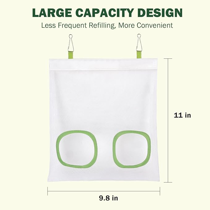 Mesh Guinea Pig Hay Feeder Bag for Guinea Pigs Rabbits Chinchillas, Hanging 2-Hole Hay Dispenser Breathable Wear-Resistant (White)
