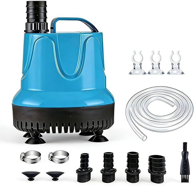 Submersible Pump, 1320GPH(105W 5000L/H), Ultra Quiet Water Fountain Pump with 16.4ft Tubing (ID x 1/2-Inch), Compact Fountain Water Pump for Fish Tank, Pond, Aquarium, Statuary, Hydroponics