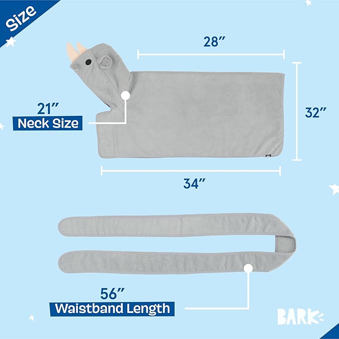 Barkbox Dog Bathrobe Fast Drying with Hook and Loop Closure & Wrap Tie Snuggle, Cute Dogs Clothes, Easy to Clean, Machine Washable, Dog Coats and Tumble Dry Low - Rhino, Large