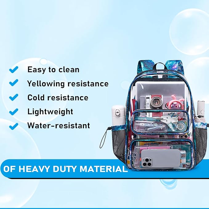 CAMTOP Clear Backpack Heavy Duty Transparent Bag See Through BookBag for Student School Work Festival Sport Travel (Starry Sky)