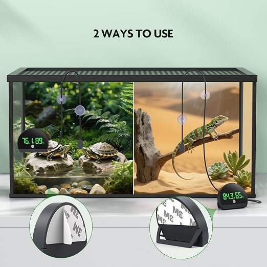 PAIZOO LED Rechargeable Reptile Thermometer Hygrometer, Always-on Display | Temperature Accuracy ±0.1℉, Long Battery Life, Switch Between ℉/℃, Reptile Tank Thermometer with 59.05" Type-c Charging Cable