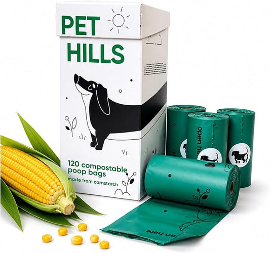 Heavy Duty Compostable Dog Poop Bags – 120 Count, Extra Thick 20 Micron, Leakproof & Unscented, Fits All Dispensers, Plant-Based Cornstarch, TÜV OK Compost HOME Certified