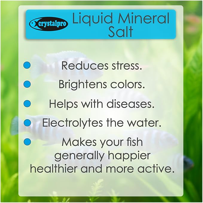 Crystalpro Liquid Mineral Salt 4.2 Oz - Liquid Aquarium Salt for Tropical Freshwater Fish - Reduces Stress - Boosts Protective Coat - Aquarium Mineralizer Treats 660 Gallons