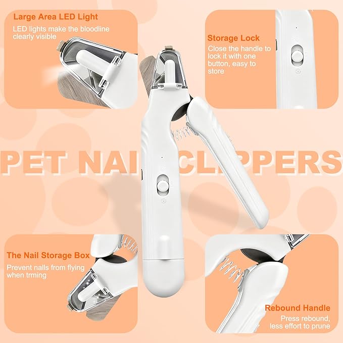 2-in-1 Dog Nail Grinder & Cat Nail Clippers Trimmers for Large Medium Small Dogs Cats Claw Trimmer Quick Sensor with 2 LED Lights Safety Guard USB Rechargeable Dogs Nail Trimmer (White)