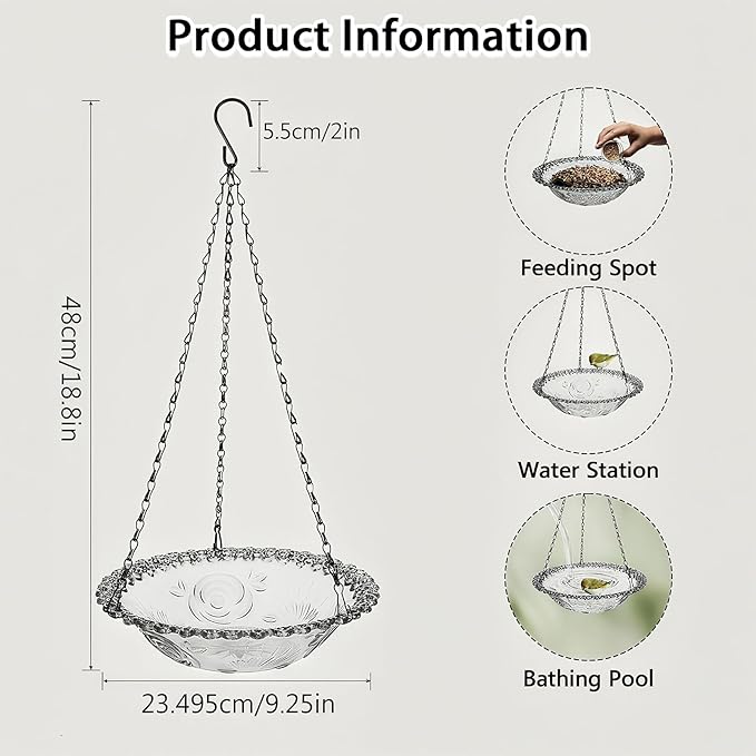 2-Pack Hanging Bird Baths and Feeders for Outdoors, Grey Plastic Bird Water Bowls for Garden and Yard Use