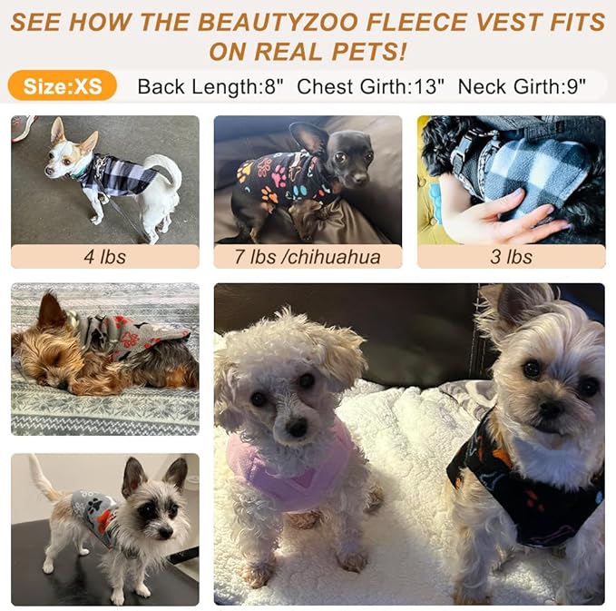 BEAUTYZOO XS Dog Sweaters, Soft Fleece Vest Pullover Dog Jacket with D-Ring Leash Attachment, Warm Winter Dog Clothes Cold Weather Doggy Chihuahua Sweater for Small Dogs Cats Boy or Girl, Blue XSmall