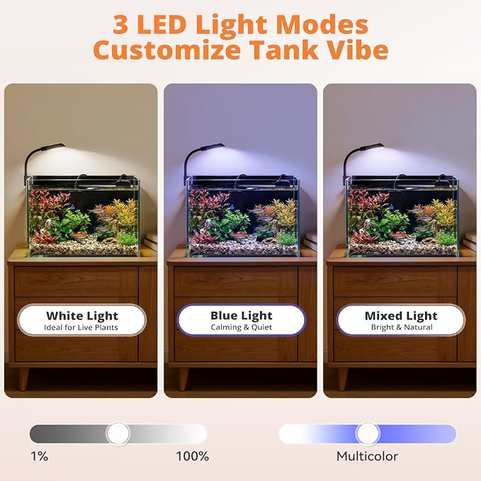 2.5 Gallon Small Fish Tank, Nano Aquarium with Heater, Ultra-Clear Glass, LED Light, Filter, Lid, Gravel and Rock, Desktop Beta Fish Aquarium Perfect for Shrimp, Snails or Live Plants | Ultra-Clear Glass Desktop Beta Habitat with LED Light, Filter, Lid...