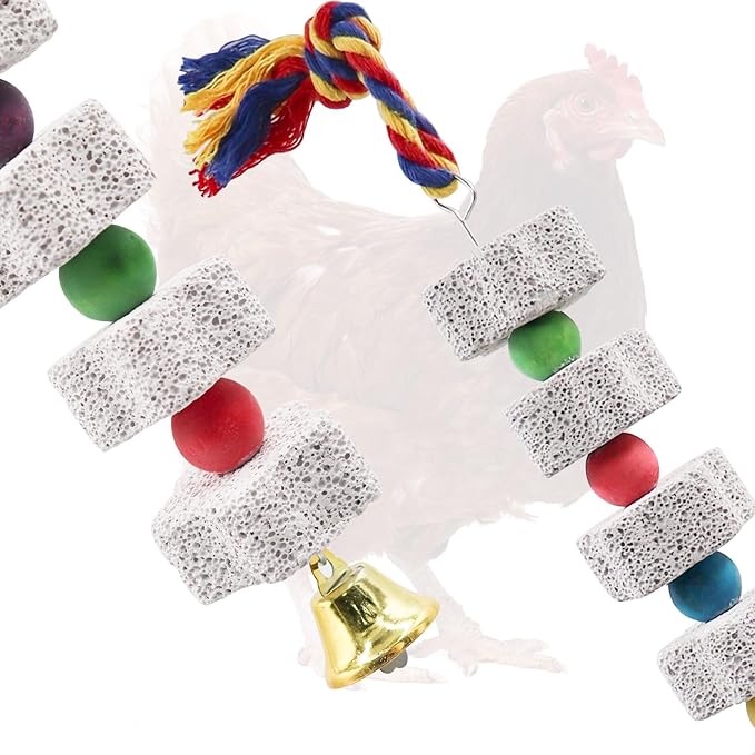 2 Pack Mineral Block Chew Toys for Chicken, Chicken Toys with Colorful Beads and a Bell, Chicken Coop Accessories, Beak Grinding Stone for Chicken, Hens, Geese, Ducks, Turkeys, Poultry