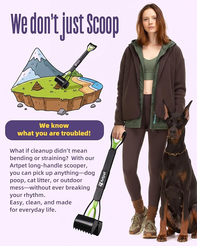 32 Inch Dog Pooper Scooper Long Handle for Large Dogs for Yard – No Bending Great on The Back, Ease of Pick Up, Convenient, Heavy Duty, Grass Friendly, Plastic, Green