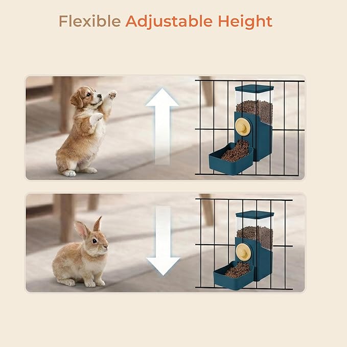 Auto Gravity Food Dispenser for Cage Hanging, 41OZ Capacity Hanging Automatic Pet Cage Feeder, Food Bowl for Cats Dogs Rabbit Ferret Chinchilla Bird Hedgehog Guinea Pig (Dark Blue)