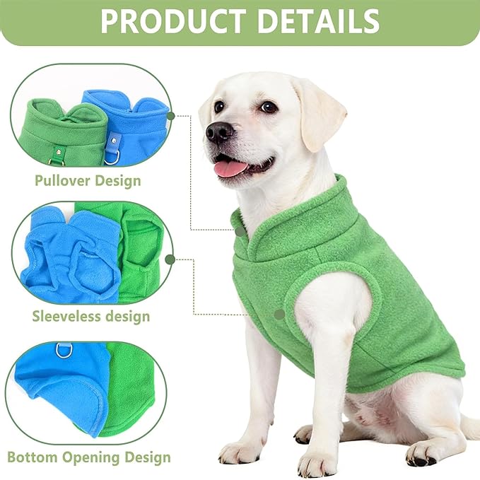 2 Pack XXL Dog Sweater, Dog Sweater for Medium Large Dogs Winter Warm Pet Sweater Thick Clothes Coat Fleece Dog Sweaters with Leash Ring for French Bulldog, Dachshund (Blue,Green, XX-Large)