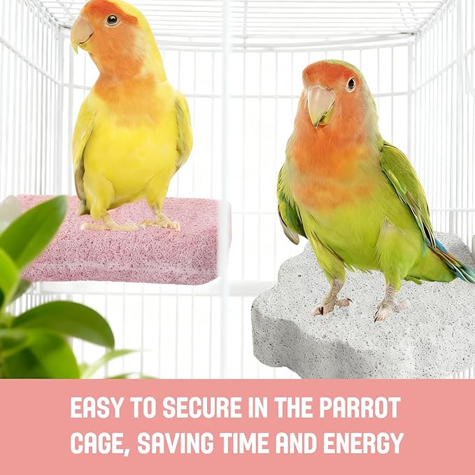 4PCS Bird Beak Grinding Stone,Bird Parrot Cage Perch Stand Platform Foot Claws Trimmer Chewing Toys,Washable Cage Furniture for Small Medium Bird,Budgies, Parakeets, Cockatiels, Conures(Pumice)
