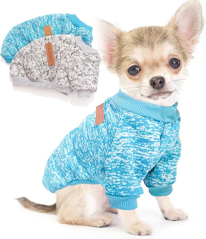 2 Pieces Dog Sweaters for Small Dogs Fall Dog Clothes Male Winter Fleece Puppy Sweaters Warm Thick Outfit Pet Small Doggie Cold Coat for Boy Girl Dogs Yorkie, Chihuahua, Bulldog, Dachshund,Pug, Medium