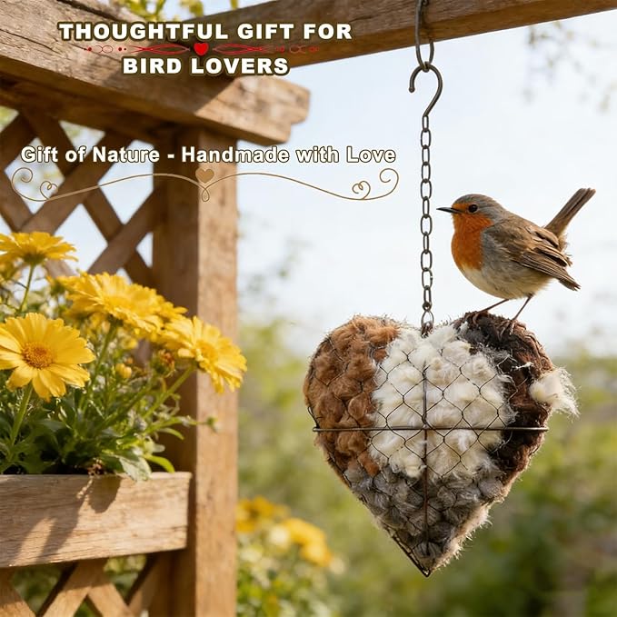 Handmade Alpaca Fiber Bird Nesting Heart, Alpaca Bird Nesting Material, Refillable Birds Haven, Winter Fowl Gifts Animal Hummingbirds Lovers Home Garden Yard