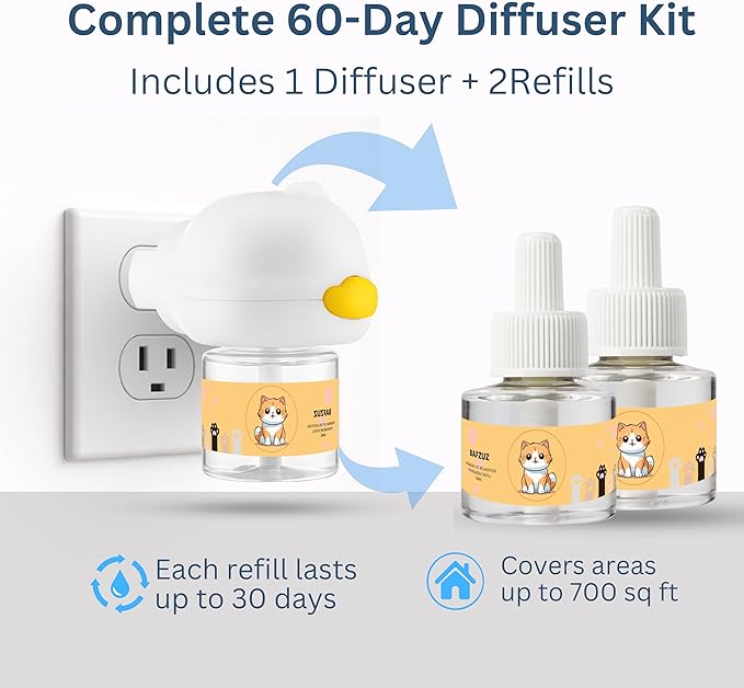 Cat Calming Pheromone Diffuser | Support Anxiety Stress Relief | Helps Stop Scratching Spraying Peeing Hiding Aggression | 60-Day Kit
