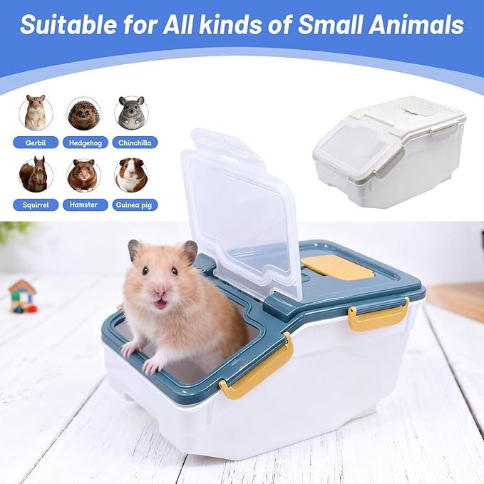 Large Chinchilla Sand Bath Container Kit with Sand Cup & Shovel | Plastic Dust Bath House for Hamster, Hedgehog, Guinea Pig, Squirrel & Small Animals | Pet Room (Blue)