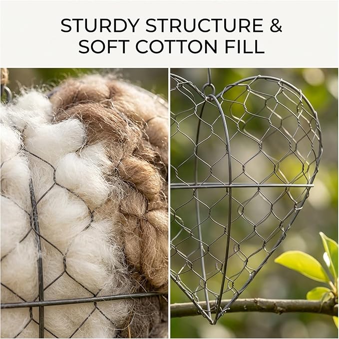 Handmade Alpaca Fiber Bird Nesting Heart, Bird Nesting Material Holder for Hummingbirds and Wild Birds, Garden Art Birdhouse, Decorative Outdoor Installation for Bird Enthusiasts and Nature Lovers