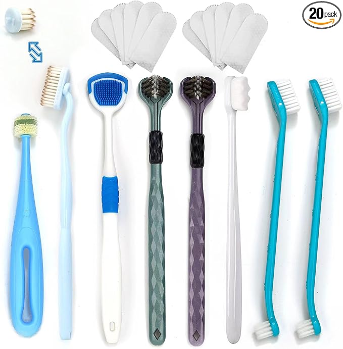Dog Toothbrush Kit, 360-Degree Finger Three-Sided Design, Replaceable Brush Heads, Easy Teeth Cleaning and Dental Care (20 Pack)