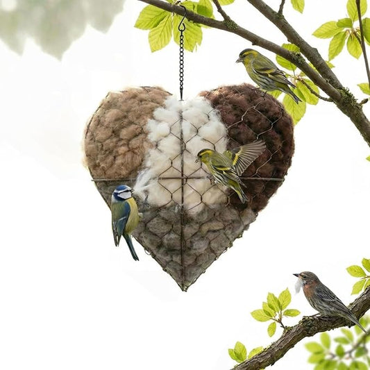 Handmade Alpaca Fiber Bird Nesting Heart,Refillable Hummingbird Nest Holder,Birds Nests Material Holder,Winter Tree Shelter for Wild Bird,Hummingbird Houses Nest Boxe for Bird Lovers