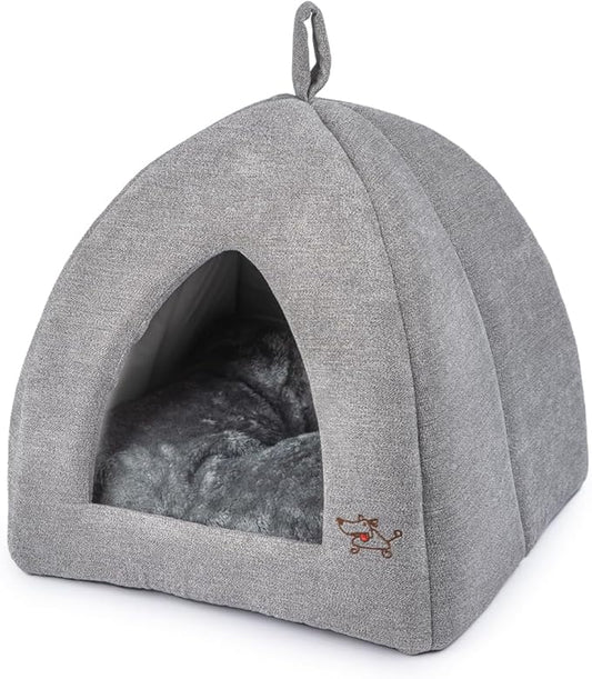 Best Pet Supplies Cat Bed for Indoor Cat, Domed Tent House with Removable Pillow, Covered Cat Cave for Small Dog, Puppies and All Breeds of Cats - Gray, 20 x 20 x H:22"