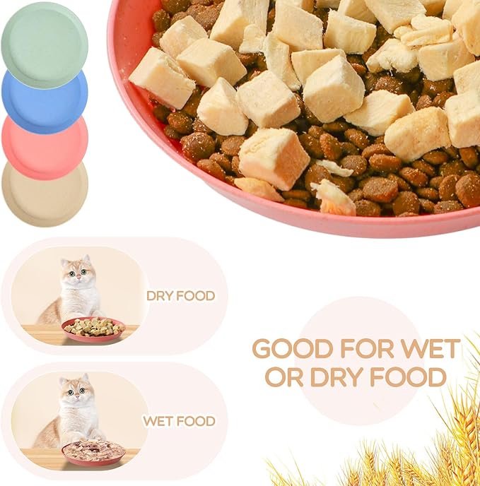8 Pcs Whisker Fatigue Cat Bowls, 6 Inch Shallow Cat Food Dish Wide Cats Feeding Bowls, Wheat Straw Pet Plate for Kittens and Short Legged Cats
