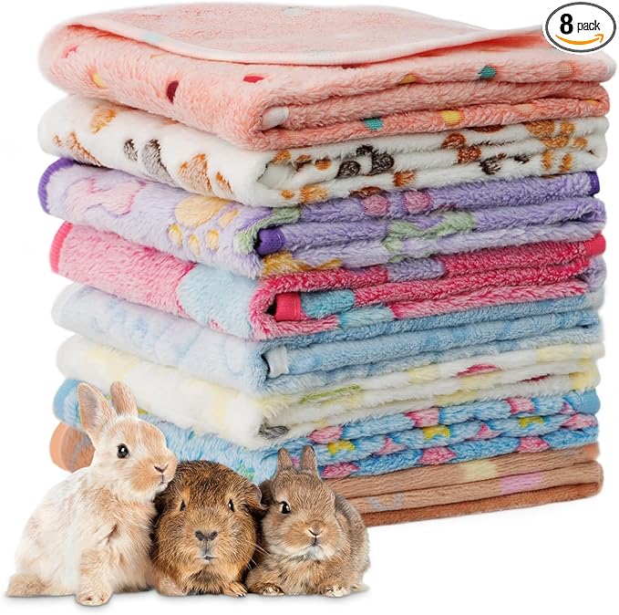 8 Pack Guinea Pig Cage Liner, Washable Guinea Pig Fleece Blankets Bedding Accessories, Flannel Throw Warm Sleep Mat, Pet Pee Pads for Small Animal Hamster Rabbit Puppy Cat (Light Color, 26x14 Inch)