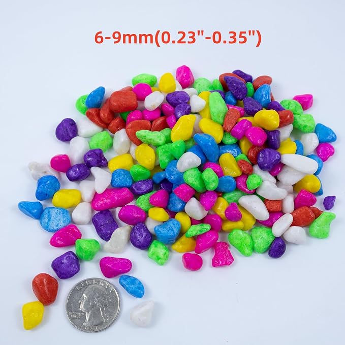 Colored Aquarium Gravel,Colorful Pea Gravel,Garden Rocks,Decorative Stones Rocks for Fish Tank,Aquarium,Fairy Garden Decor,Planters,Vase Fillers,Landscaping,1 Pound (Mixed Color, 6-9mm)