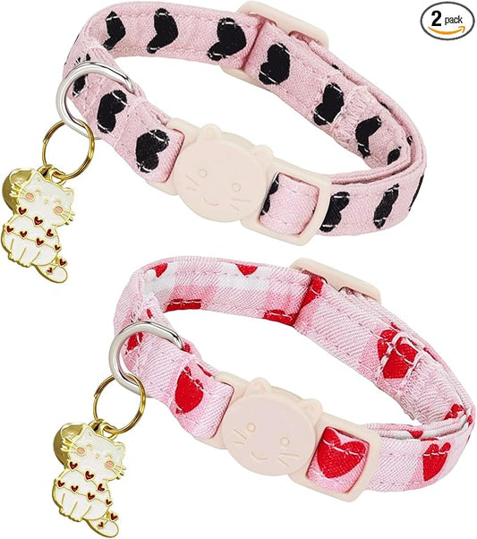 Elegant little tail 2 Pack Cat Collar- Valentines Cat Collars Breakaway with Bell Pendant Wedding Kitten Boy Girl Safety Adjustable 7-12 Inch Collar for Small Cats Puppy