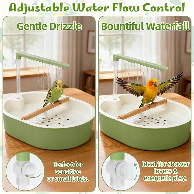 Parrot Shower for Cage, Automatic Parakeet Bird Bath with Circulating Water, USB Charging Quiet Pump Detachable Bathtub, for Small & Medium Birds Budgie, Cockatiel, Lovebird, Conure, Parrotlet, Quaker