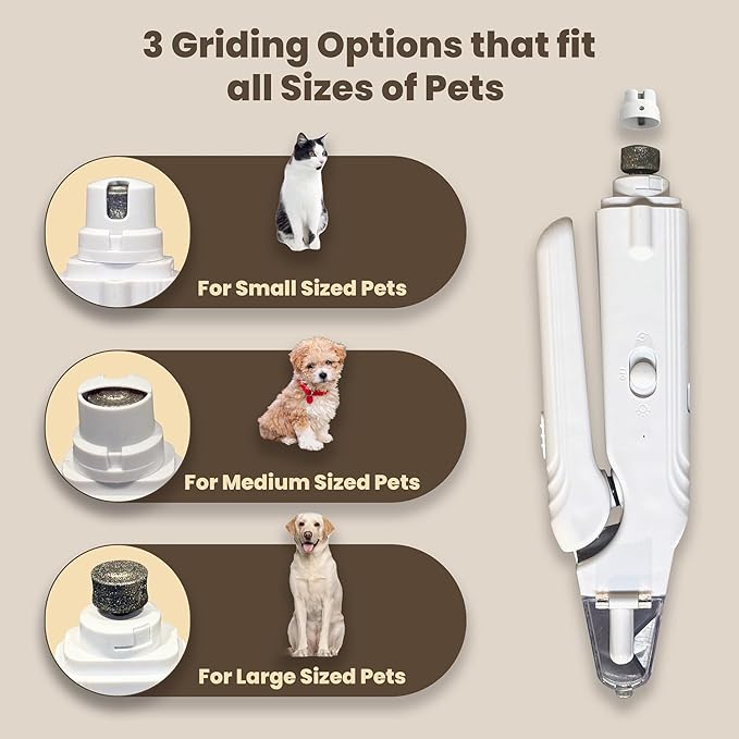 2-in-1 Dog Nail Clippers & Cat Nail Clipper with 2 LED Lights, USB Rechargeable with Safety Guard, Low Noise Grooming Tool for Small, Medium, and Large Dog & Cat Nail Trimmer(White)