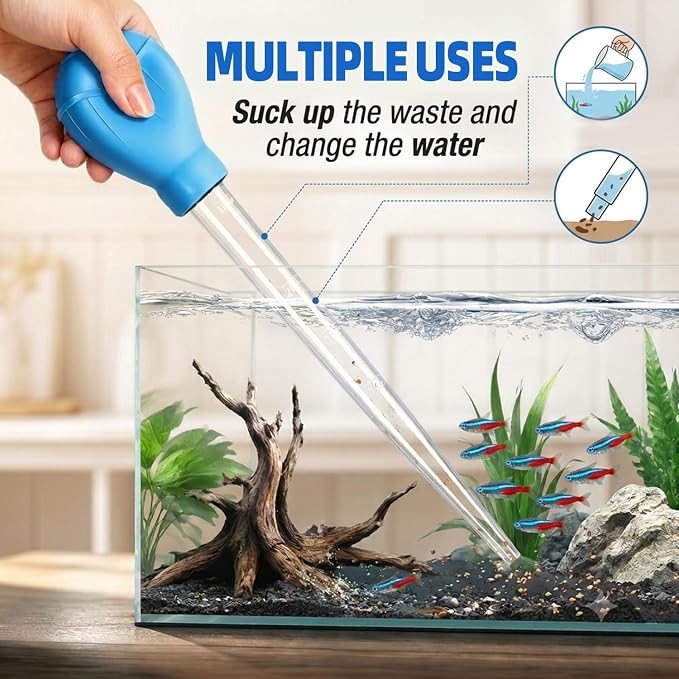 FISORAS Aquarium Gravel Cleaner with Waste Remover Dropper & Cleaning Brush | Suitable for Betta Fish Tank Water Changer, Wash Sand