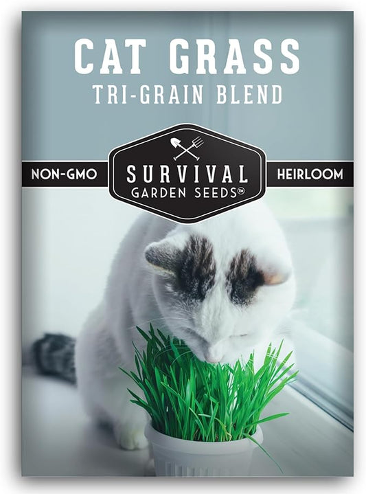 Cat Grass Seeds for Planting – Grow Pet Greens Indoors or Outdoors – Heirloom Non-GMO Tri Grain Blend – Survival Garden Seeds (1 Pack, Seed Only)