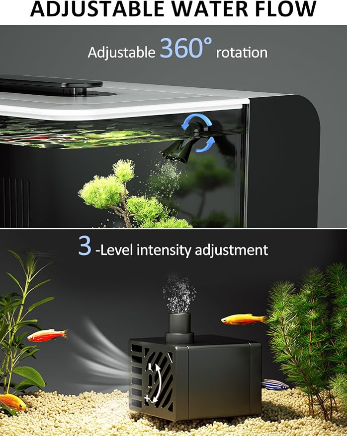 Betta Fish Tank Kit 2.5 Gallon with Hidden Filtration, Light, Lid, Acrylic | Dry-wet Separation Filtration, Self-cleaning, Ultra-quiet, 3 Color Light, 10 Brightness, Adjustable Water Flow, Round Corner