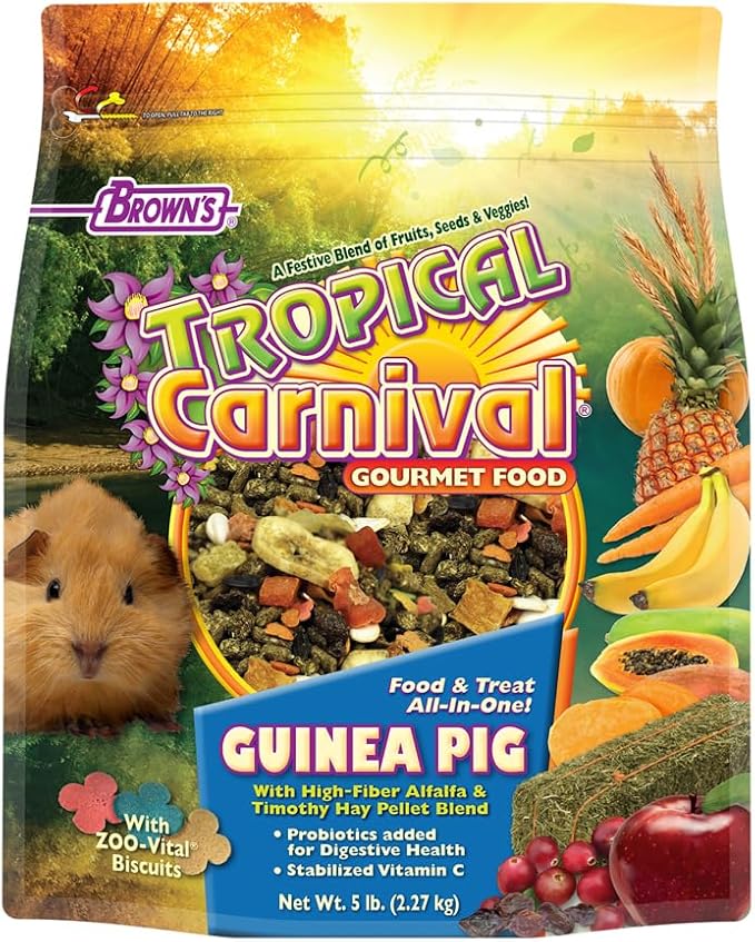 F.M. Brown's Tropical Carnival Gourmet Guinea Pig Food with Alfalfa and Timothy Hay Pellets - Vitamin-Nutrient Fortified Daily Diet - 10 lb