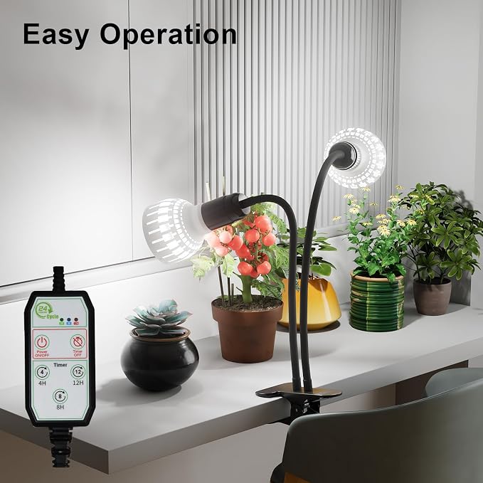 Grow Light,24W (160Watts Equiv) 5000K White Full Spectrum LED Growing Lamp Clip on Desk for Indoor Plants,Bulbs Replaceable & Non-dimmable (Black, 160W)
