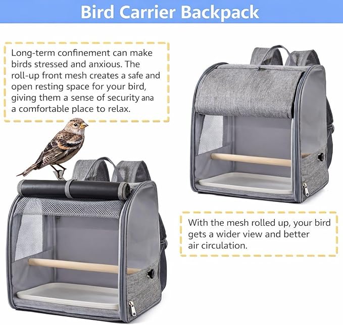 Bird Backpack Carrier,Bird Travel Cage with Standing Perch and Removable Tray,for Small Birds Parrot Parakeet,2,38 * 24 * 31cm