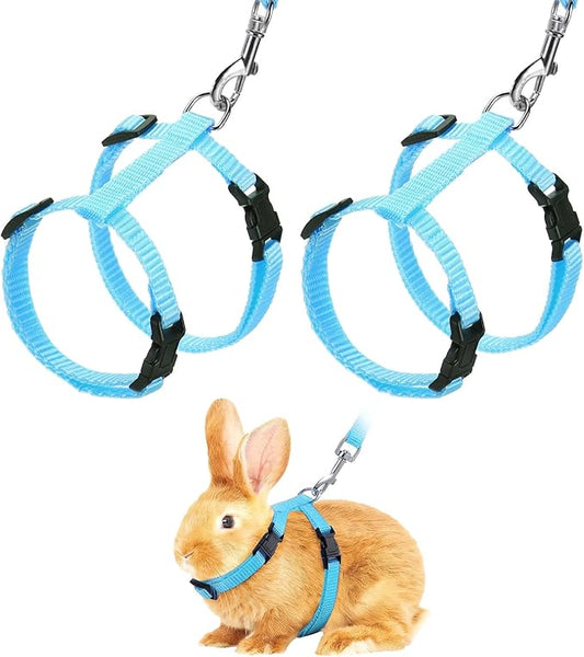 Rabbit Harness and Leash, Escape Proof Bunny Cat Leash Small Animal Harness Soft Adjustable Buckle(2Pcs, Sky Blue) for Bunny Kitten Cats Puppies Walking Hiking Training