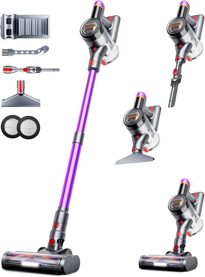 Cordless Vacuum Cleaner, Upgraded 550W 45KPA 60Mins Vacuum Cleaners for Home,Stick Vacuum Cordless with LED Display, Self-Standing & Anti-Tangle, 8-in-1 Wireless Vacuum for Carpet Pet Hair Hardfloor