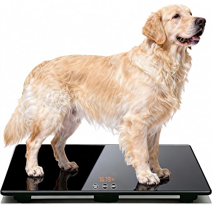 ONE-MI Dog Scales for Large Breed - Heavy Duty 220 Pounds Large Pet Digital Veterinarian Scale, Precision ±0.02lb, Tempered Glass Platform for Animals Packages Luggage, L(25.5inches), Black
