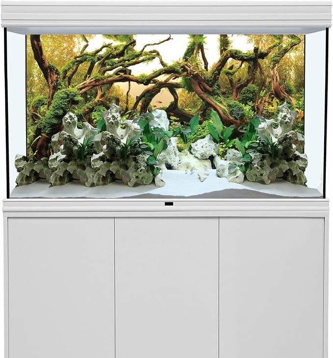 48x20 in Branches Aquarium Backdrop Aquatic Plant Fish Tank Background | AWERT Moss Driftwood River Bed & Lake Aquarium Background Vinyl