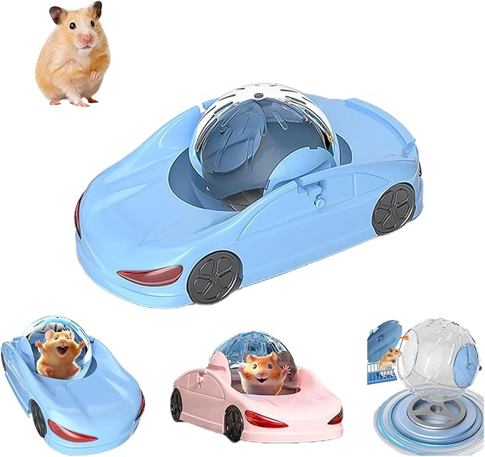 Hamster Exercise Ball Sports Car,Hamster Car with Detachable Transparent Ball,Funny Exercise Wheel for Hamsters,3 Modes Available,Suitable for Dwarf Small Pet - Safe, Breathable and Cute (Blue, 5.7")