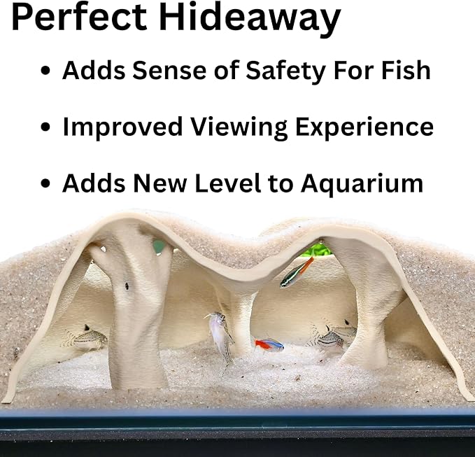 Aquarium Underground Cave Natural Mangrove Tree | Viewing Fish Under Gravel Tunnel Hide | Fish Tank Hideout Decor Decoration Enrichment for Corydora Catfish, Kuhli Loach, Pleco, Betta (Bone White)