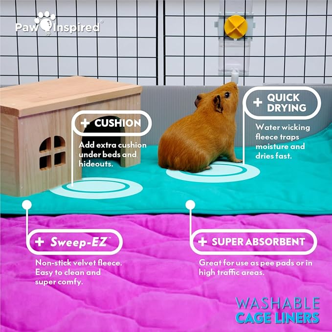 Paw Inspired Guinea Pig Cage Liners | Washable Fleece Bedding, Waterproof Bottom | Super Absorbent Pee Pad or Pet Bed Mat for Guinea Pigs, Ferrets, Rabbits, Hamsters, Small Animals (C&C 2x1, Tan)