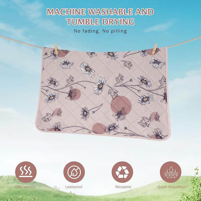 IEUUMLER Washable Pee Pads for Dogs, 2 Pack Non-Slip & Waterproof Pack Whelping Pad, Reusable Washable Puppy Potty Training Pad with Fast Absorbent for Playpen EU007 (Pink Daisy, 41"X41"-2pcs)